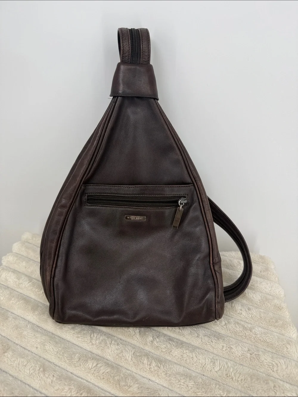 Vintage Nine West Dark Brown Leather Sling Backpack